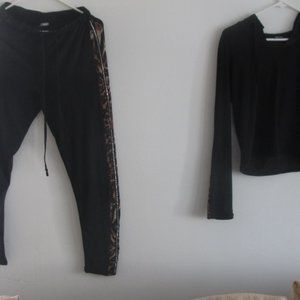Dodo Women's Leopard Print Indoor two Piece Set Tracksuit